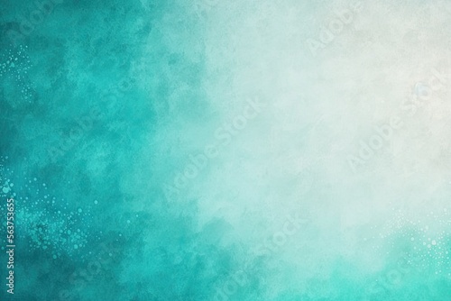 Light blue-green abstract pattern clouds. The background has a painted watercolor paper texture, giving it a unique and organic feel. The dominant color is teal.