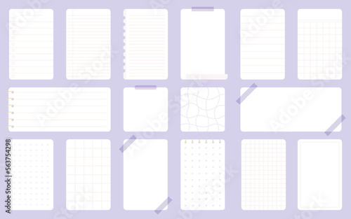 Sheet notepad sticker planner list purple flat set. Vertical horizontal page torn off notebook spiral pad notebook sticker to do list time planner sequence organization diary cute schedule isolated