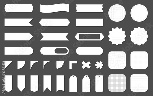 Label scotch sticker flag washi tape white flat set. Note card scrapbook silhouette design collage photo template diary empty sticky paper printable banner icon reminder corner frame checked line tag