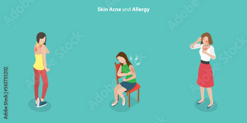 3D Isometric Flat Vector Conceptual Illustration of Skin Acne And Allergy, Skincare and Dermatology