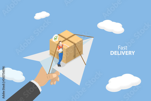 3D Isometric Flat Vector Conceptual Illustration of Fast Delivery, Air Logistics