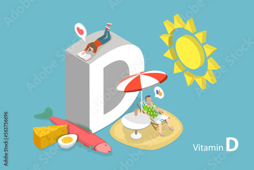 3D Isometric Flat Vector Conceptual Illustration of Vitamin D, Nutrition for Strengthening Immune System