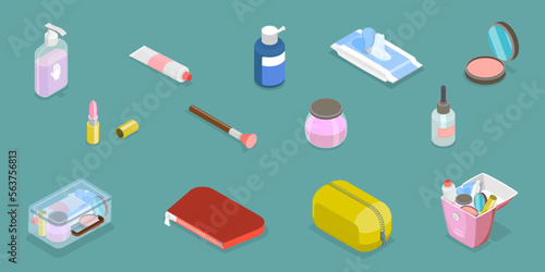Vector Illustration of Makeup Items Set, Cosmetics and Skincare
