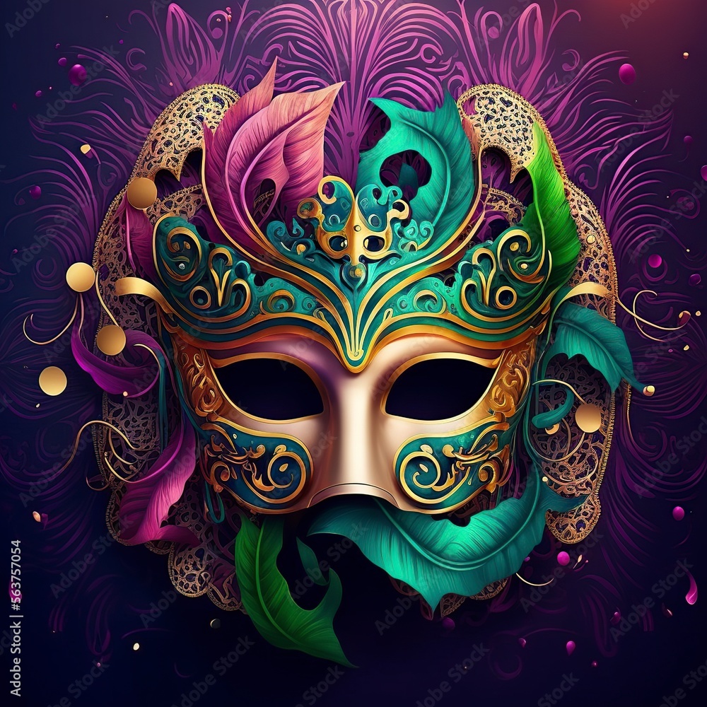 illustration of multicolored carnival mask, image generated by AI illustration of multicolored carnival mask, image generated by AI
