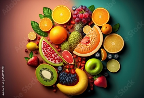 illustration of assorted fresh fruits image generated by AI