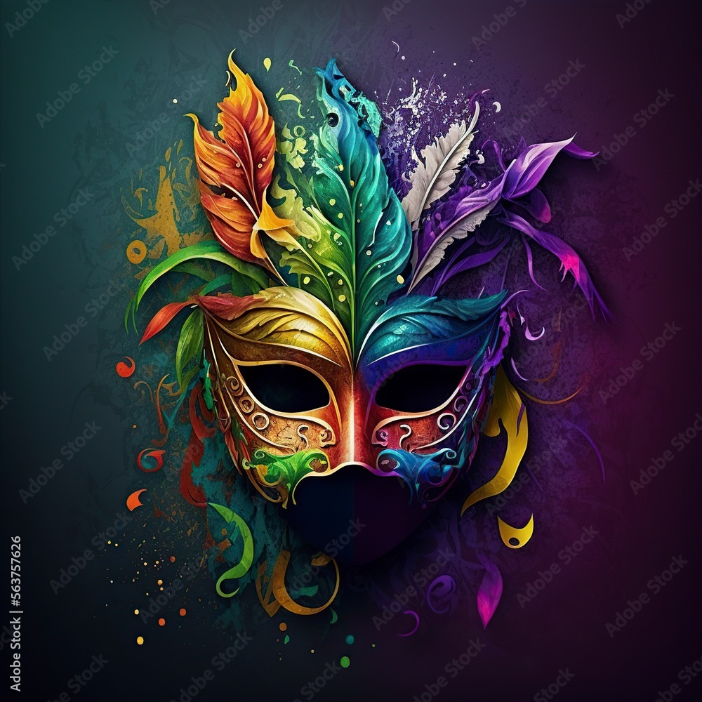 illustration of multicolored carnival mask, image generated by AI
