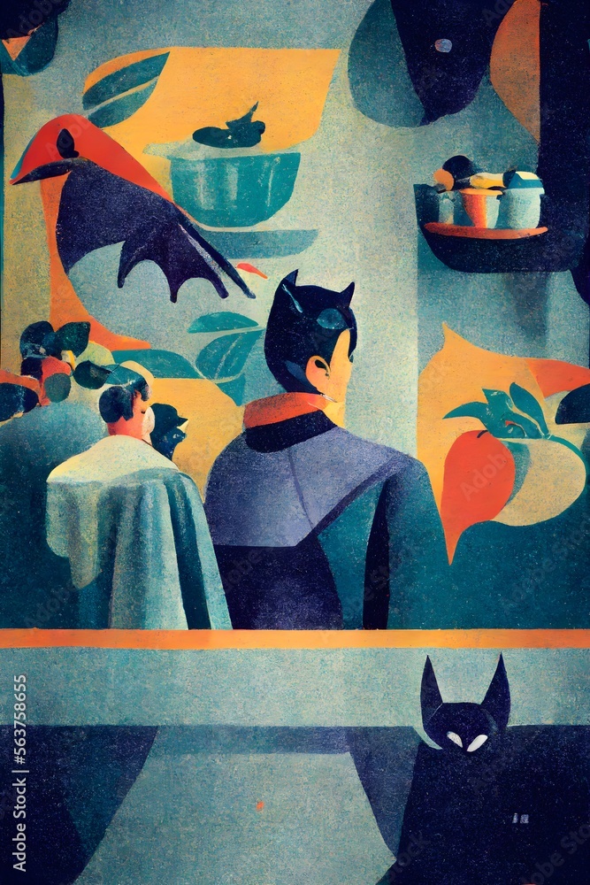 Bat flying around in the kitchen flaticon Risograph Wallpaper seamless