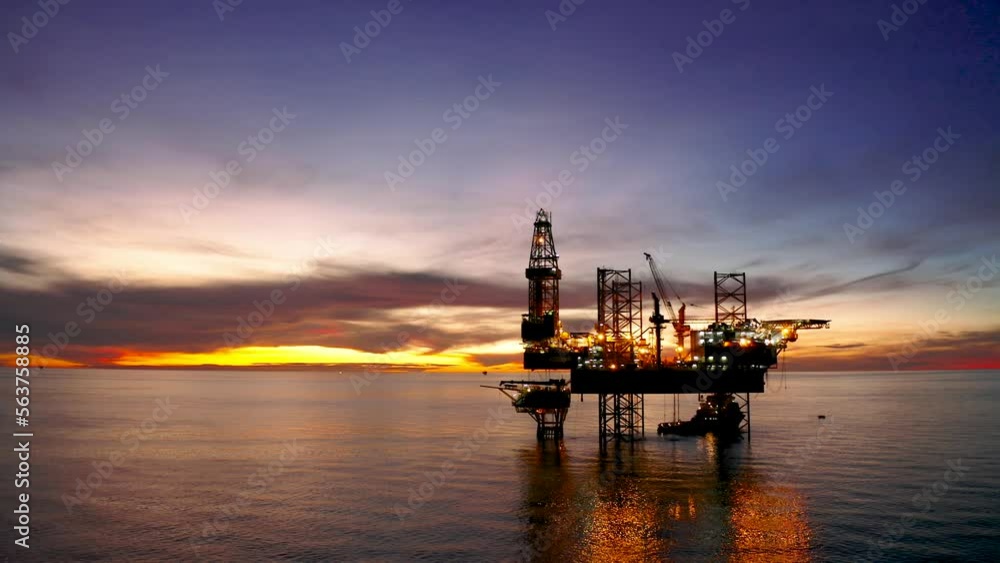 Aerial view of offshore jack up drilling rig during sunset - oil and gas industry
Aerial view of offshore jack up drilling rig during sunset - oil and gas industry