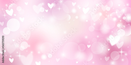 Abstract pink bokeh lights with hearts background with copy space vector illustration
