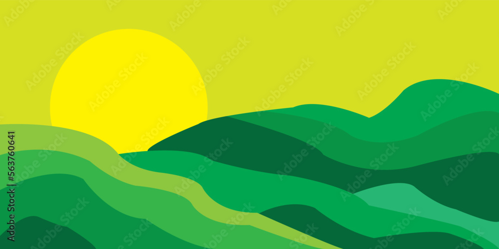 landscape with grass and hills sunrise green field vector landscape with grass and hills sunrise green field vector
