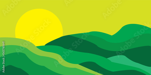 landscape with grass and hills sunrise green field vector