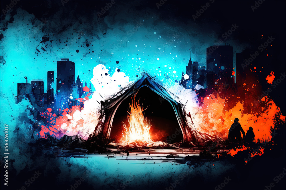 Urban Inferno: A Blazing Bonfire in the City - Ideal for Infographics and Design Projects