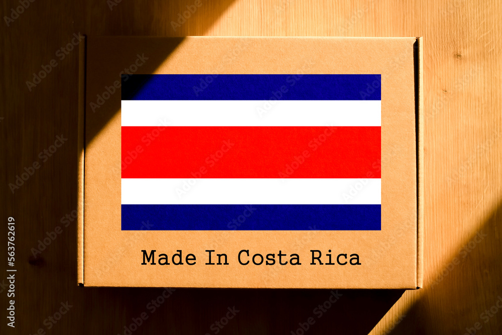 Made in Costa RIca. Cardboard boxes with text "Made In Costa RIca" and