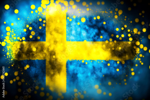 sweeden Flag,  bokeh background, generative ai photo