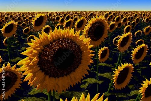 Sunflower field in the summer, generative AI photo