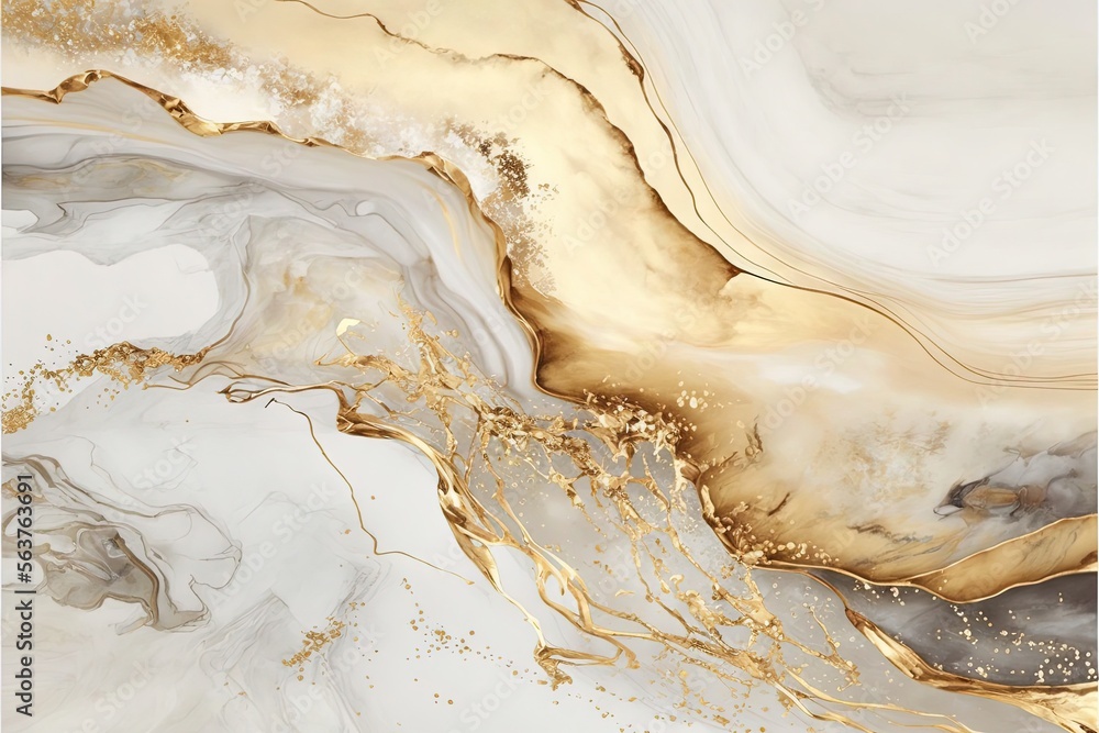 Natural White and Gold marble texture for skin tile wallpaper luxurious background. Creative Stone ceramic art wall interiors design. Generative AI - obrazy, fototapety, plakaty 
