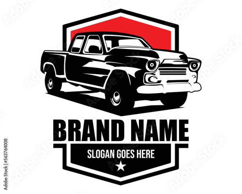 1950s chevy truck logo silhouette. isolated on a white background showing from the side. premium truck design vector. Best for logo, badge, emblem, icon, sticker design. available in eps 10.