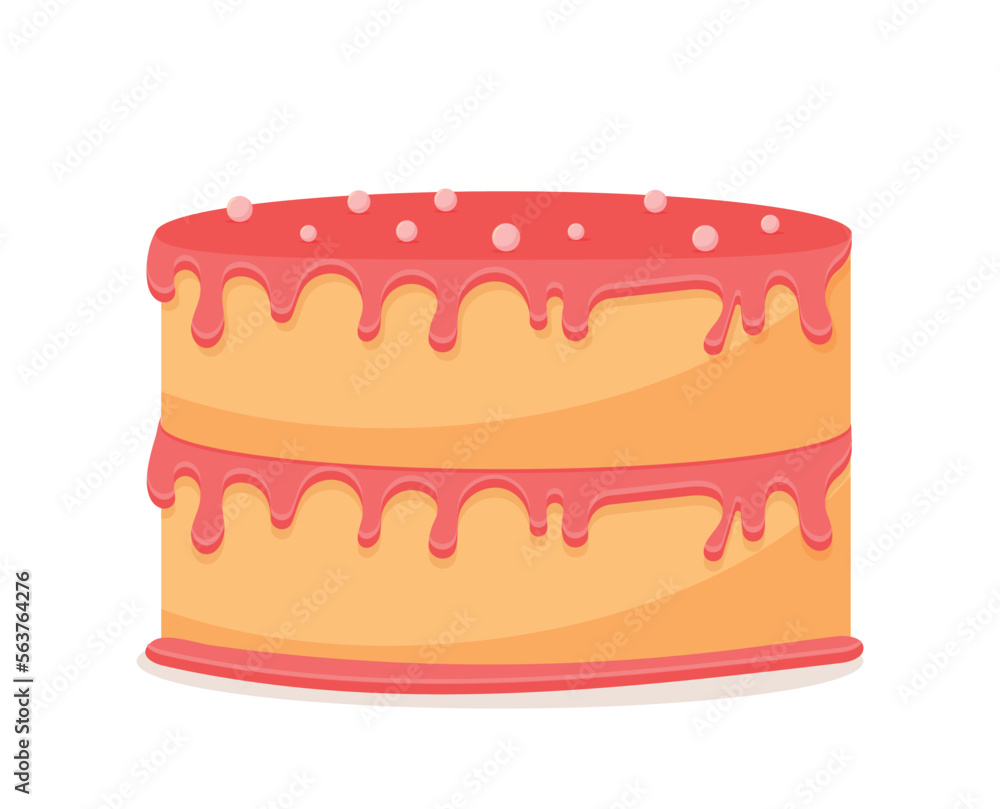 Pink cake icon. Sweet but unhealthy food in strawberry glaze. Dessert and delicacy, flour products. Cafe or restaurant menu. Poster or banner for website. Cartoon flat vector illustration Pink cake icon. Sweet but unhealthy food in strawberry glaze. Dessert and delicacy, flour products. Cafe or restaurant menu. Poster or banner for website. Cartoon flat vector illustration