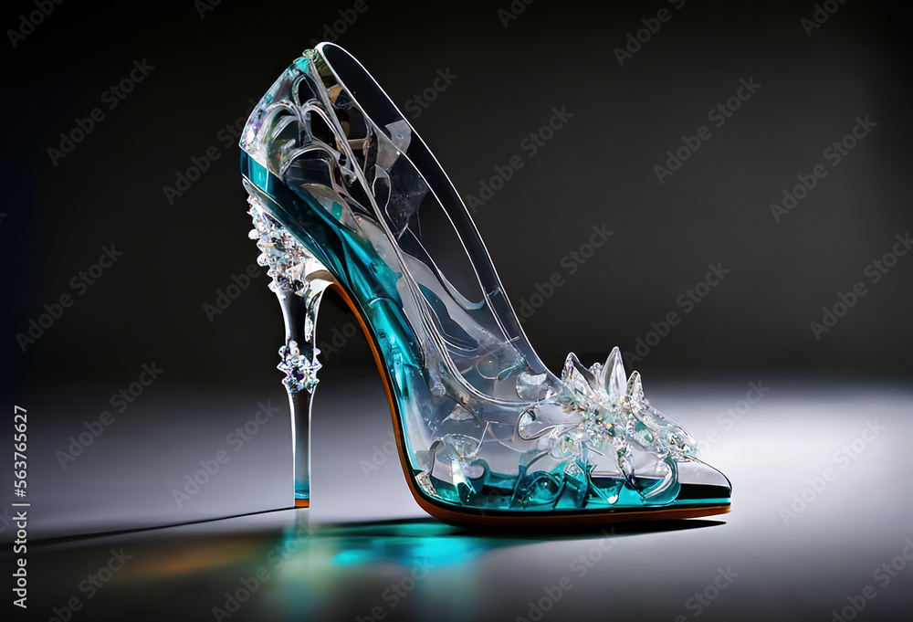 Crystal glass slipper. Womens shoe with heel Stock Illustration | Adobe  Stock