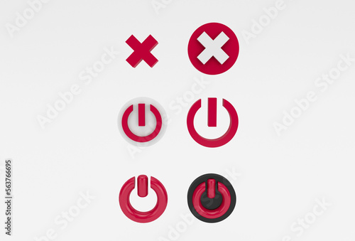 Switch power close or off icon 3d illustration minimal 3d rendering.