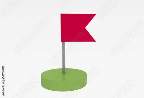 Flag pin icon location destination 3d illustration minimal rendering on white background.