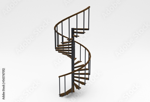 Spiral stair 3d illustration minimal rendering on white background.