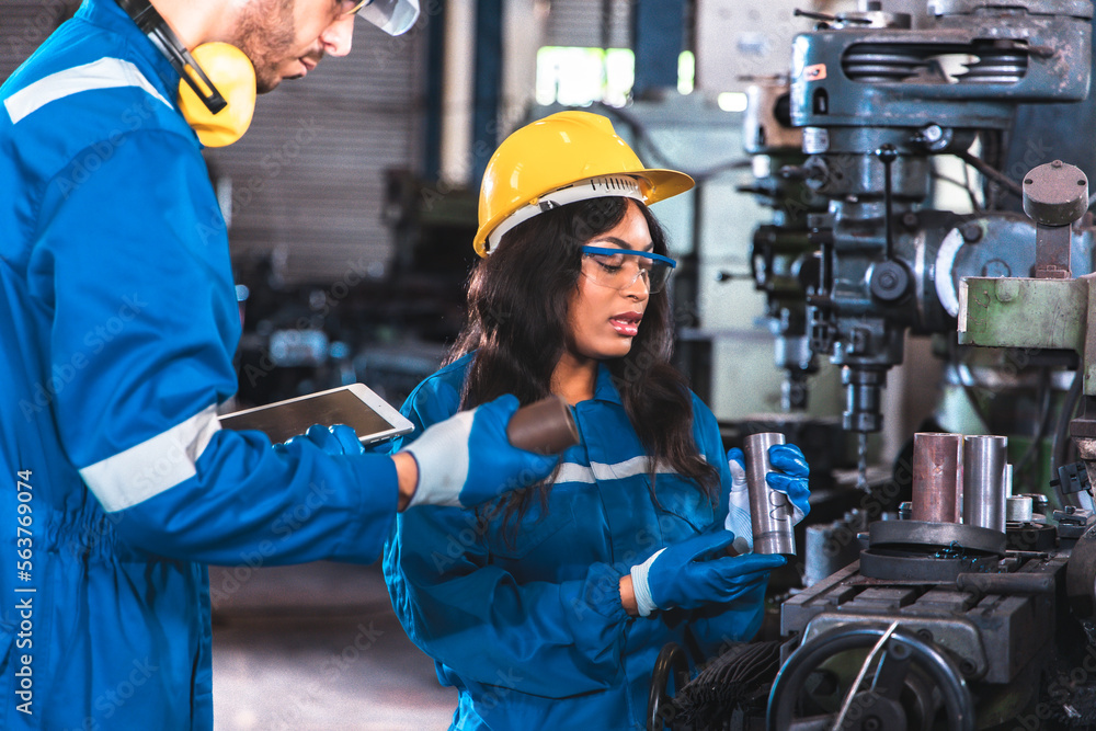 Professional team, quality control, stand maintenance, talk in the Warehouse factory. Team Engineer Factory operator Operating meetings Professional team, quality control, stand maintenance, talk in the Warehouse factory. Team Engineer Factory operator Operating meetings