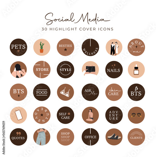 Minimal woman lifestyle icon set for business, bloggers, and branding. Highlight covers for social media, Modern style, minimalist highlights for IG
