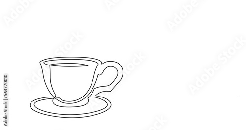 continuous line drawing vector illustration with FULLY EDITABLE STROKE of cup of coffee with saucer