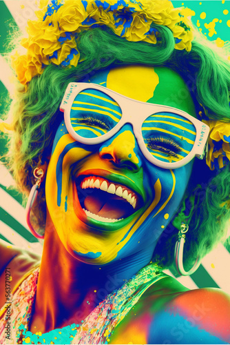 Mulher brasileira com rosto pintado comemorando o carnaval no Brasil, Generative AI, GERADO POR IA photo