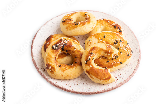 Homemade asian salted cookies isolated on white, side view.