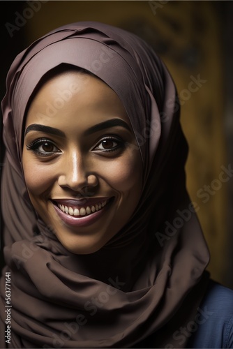 Smiling young college female student wearing a hijab looking at the camera. generative AI