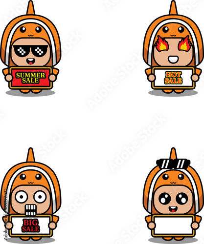 cute cartoon character vector clown fish sea animal mascot costume set summer sale bundle collection