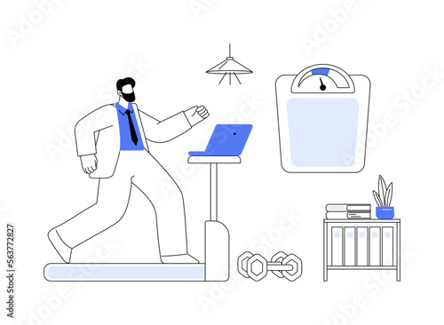 Fitness-focused workspace abstract concept vector illustration.
