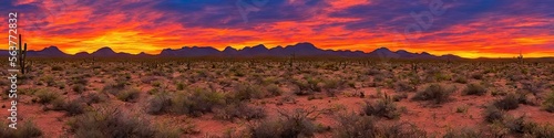 Arizona sunset - colorful and vivid southwestern desert panoramic landscape image created by generative AI