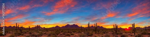 Arizona sunset - colorful and vivid southwestern desert panoramic landscape image created by generative AI © Brian