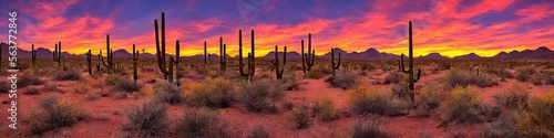 Arizona sunset - colorful and vivid southwestern desert panoramic landscape image created by generative AI