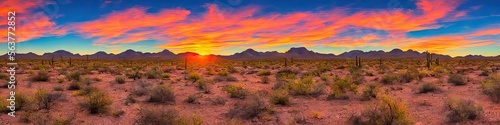 Arizona sunset - colorful and vivid southwestern desert panoramic landscape image created by generative AI