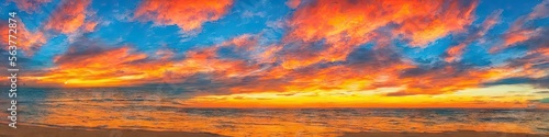 Tropical beach at sunset - panoramic image of a desolate empty beach with waves creeping over the sandy shore by generative AI © Brian