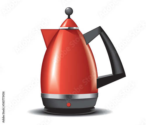 Vector illustration with a red modern kettle isolated, beautiful electrical teapot.