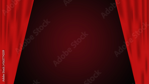 Red curtain on gradient dark red background. Theater stage. Festival show poster.