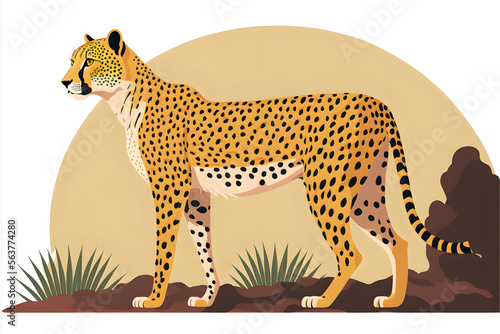 cheetah in the wild, illustration of Cheetah in the forest in white background, African cheetah simple illustration, wild animal series 