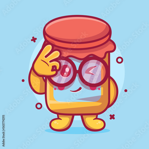 funny jam jar character mascot with ok sign hand gesture isolated cartoon in flat style design 