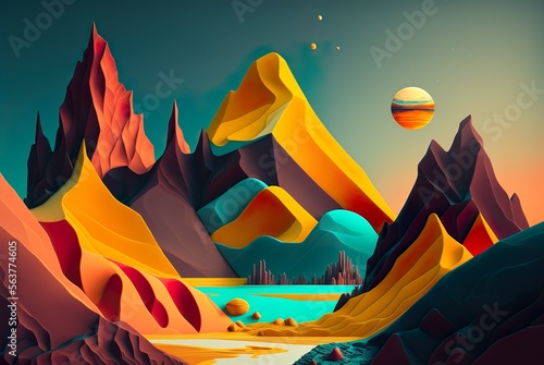 Abstract of mountain landscape made with generative AI technology