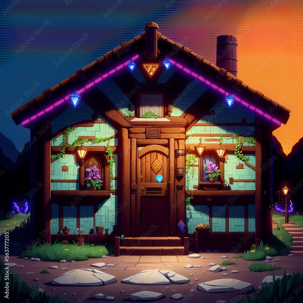 Ancient Home: Illustration of an Old Stone Building with a Wood Roof [AI Generated]