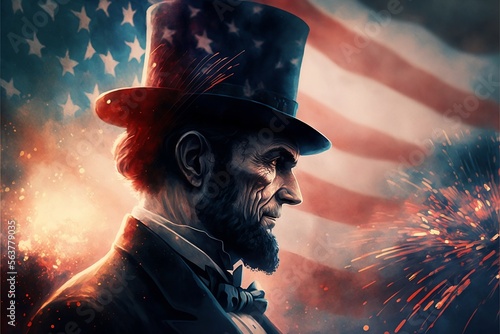 Abraham Lincoln With American Flag,Generative ai