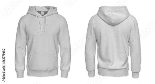 Blank white men's hoodie mockup, 3d rendering.  photo