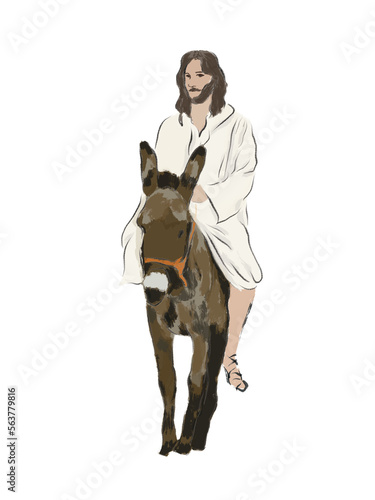 Jesus with  donkey on transparent   Digital Illustration   Christianity Art