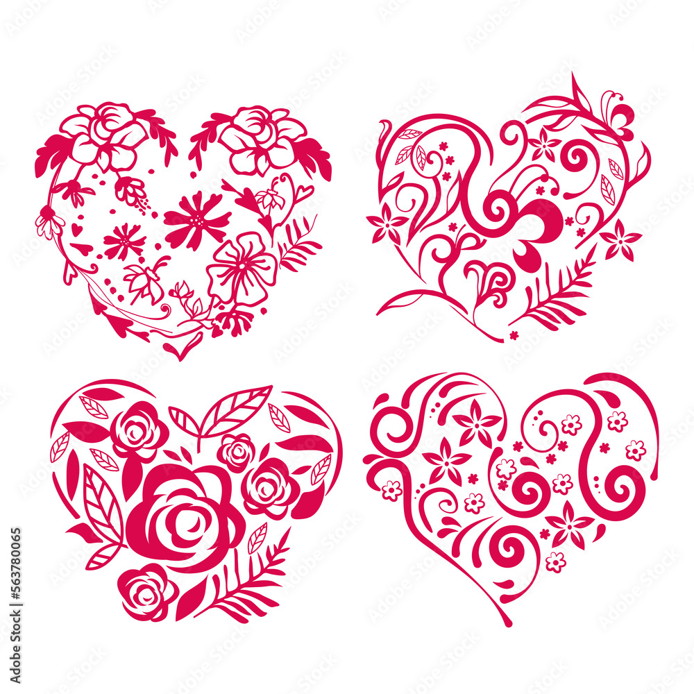 Floral Heart Valentine's Day is isolated on white background.