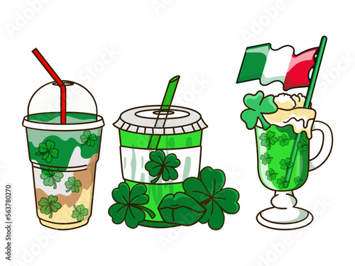 St. Patrick's Day coffee, latte, hot drinks collection cliparts